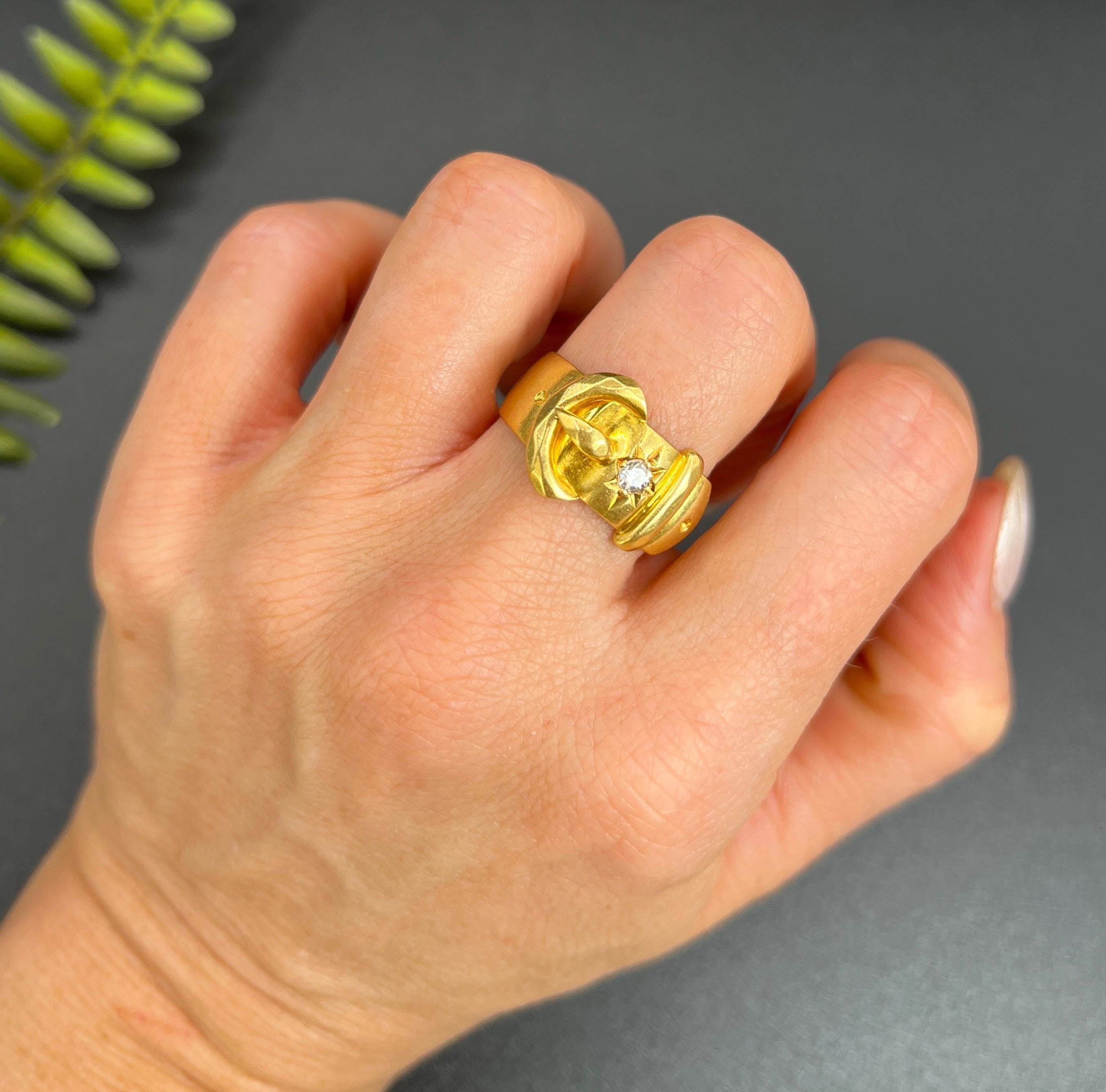 Old European Cut Antique 18ct Gold, Star Set Diamond Buckle/Belt Ring, Hallmarked London 1915 For Sale