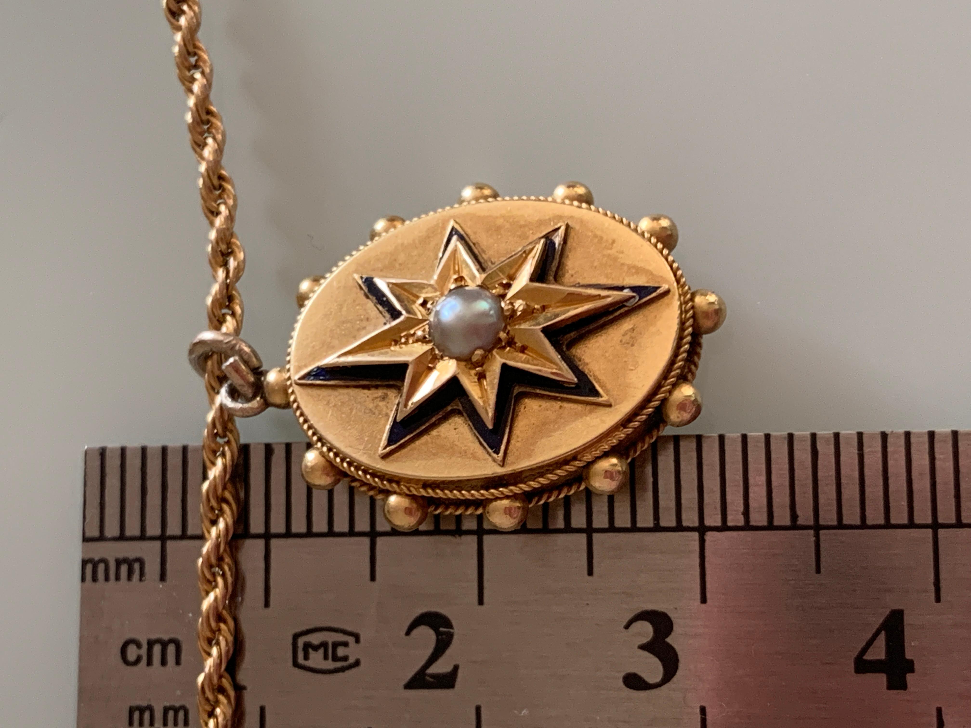 Antique 18 Carat Gold Starburst Pendant & 9 Carat Gold Chain For Sale 3