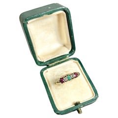 Antique 18ct Gold, Victorian 5 Stone Emerald, Ruby & Diamond Ring