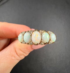 Antique 18ct Gold Victorian Carved Opal & Diamond Ring