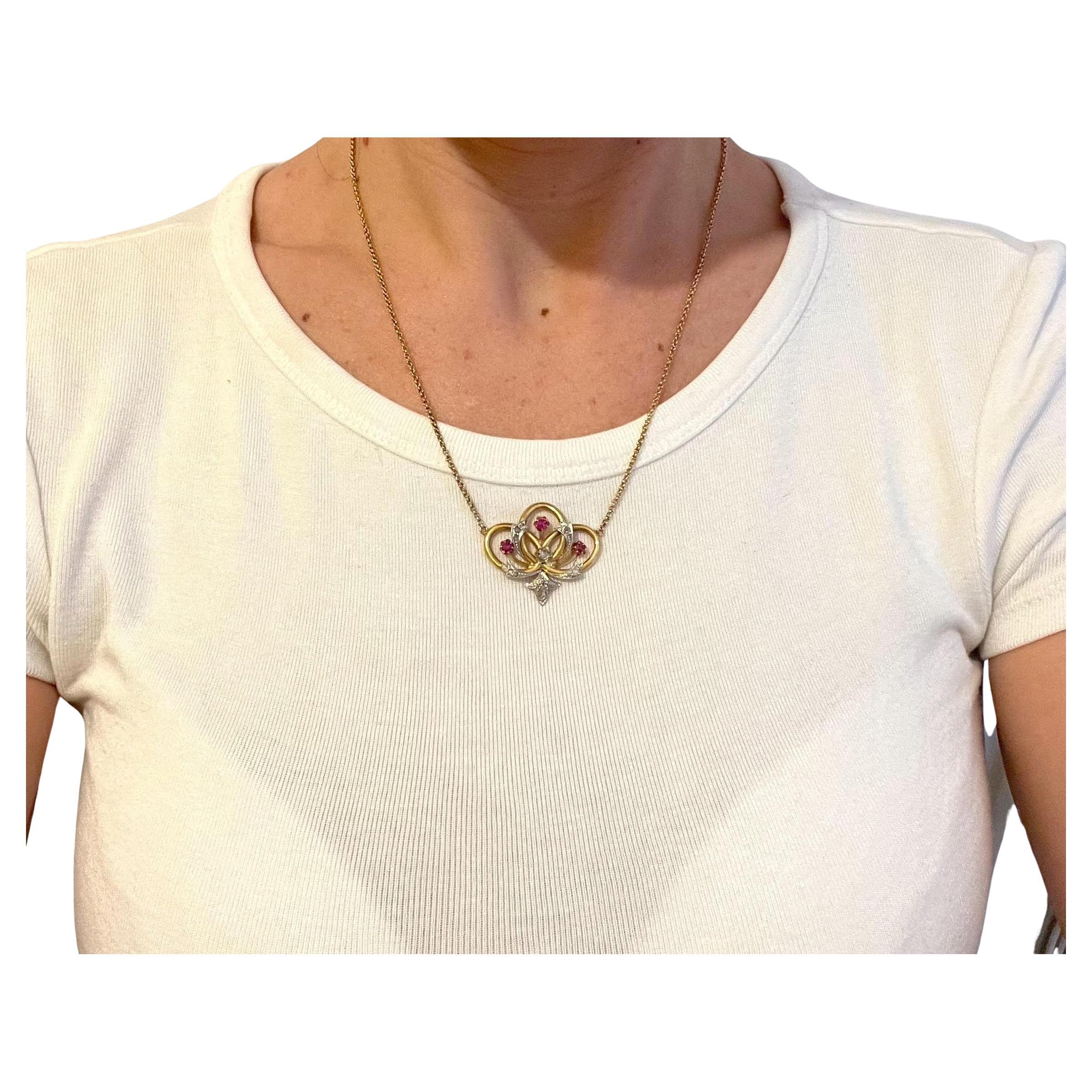 Antique 18ct Gold, Victorian Diamond and Ruby Necklace , Circa 1900