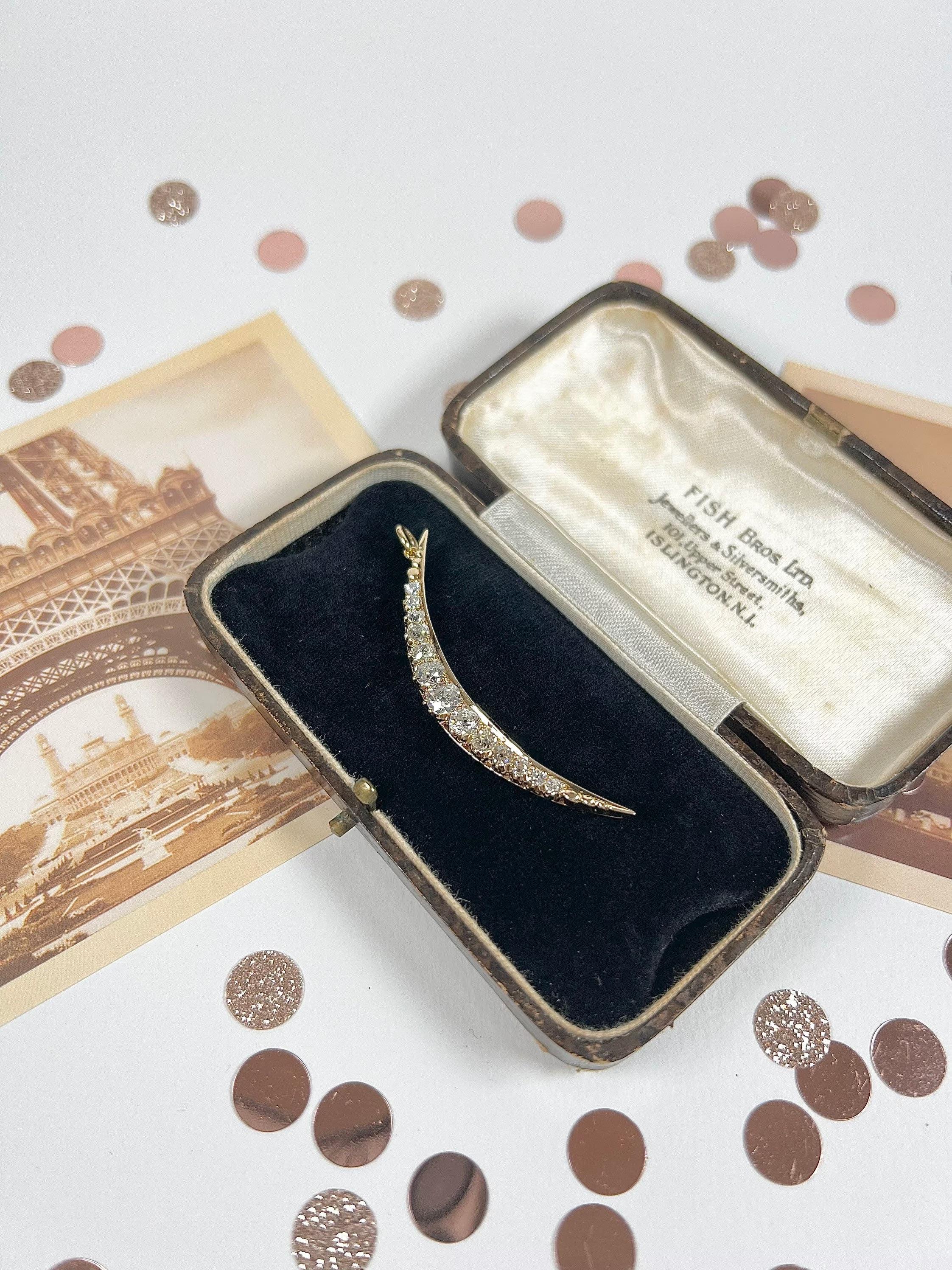 Victorien Pendentif victorien ancien en or 18 carats avec croissant de diamants en vente