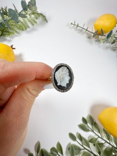 Antique 18ct Gold Victorian Diamond & Hardstone Cameo Portrait Ring