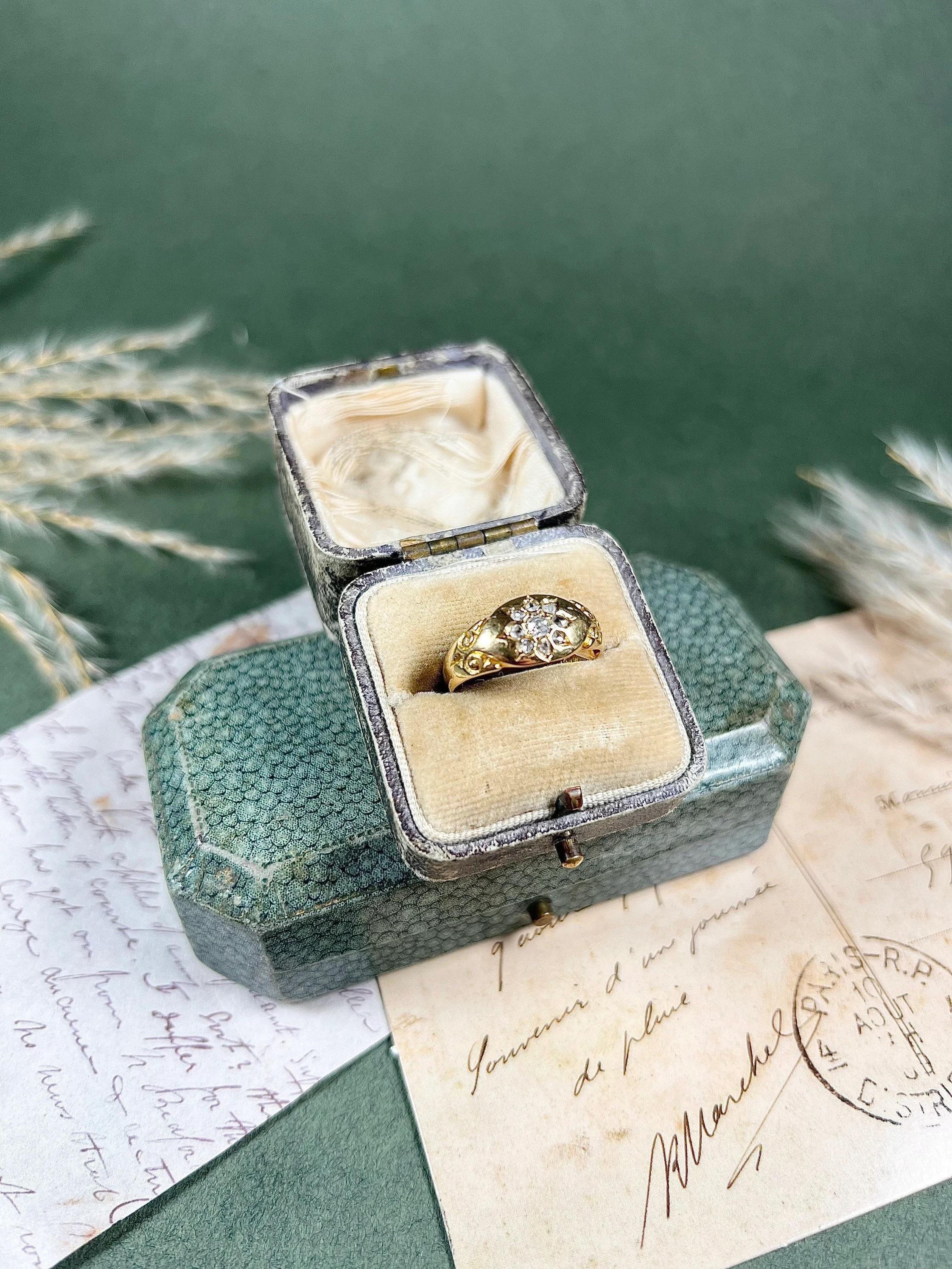 Victorien Bague victorienne ancienne en or 18 carats avec diamants en vente