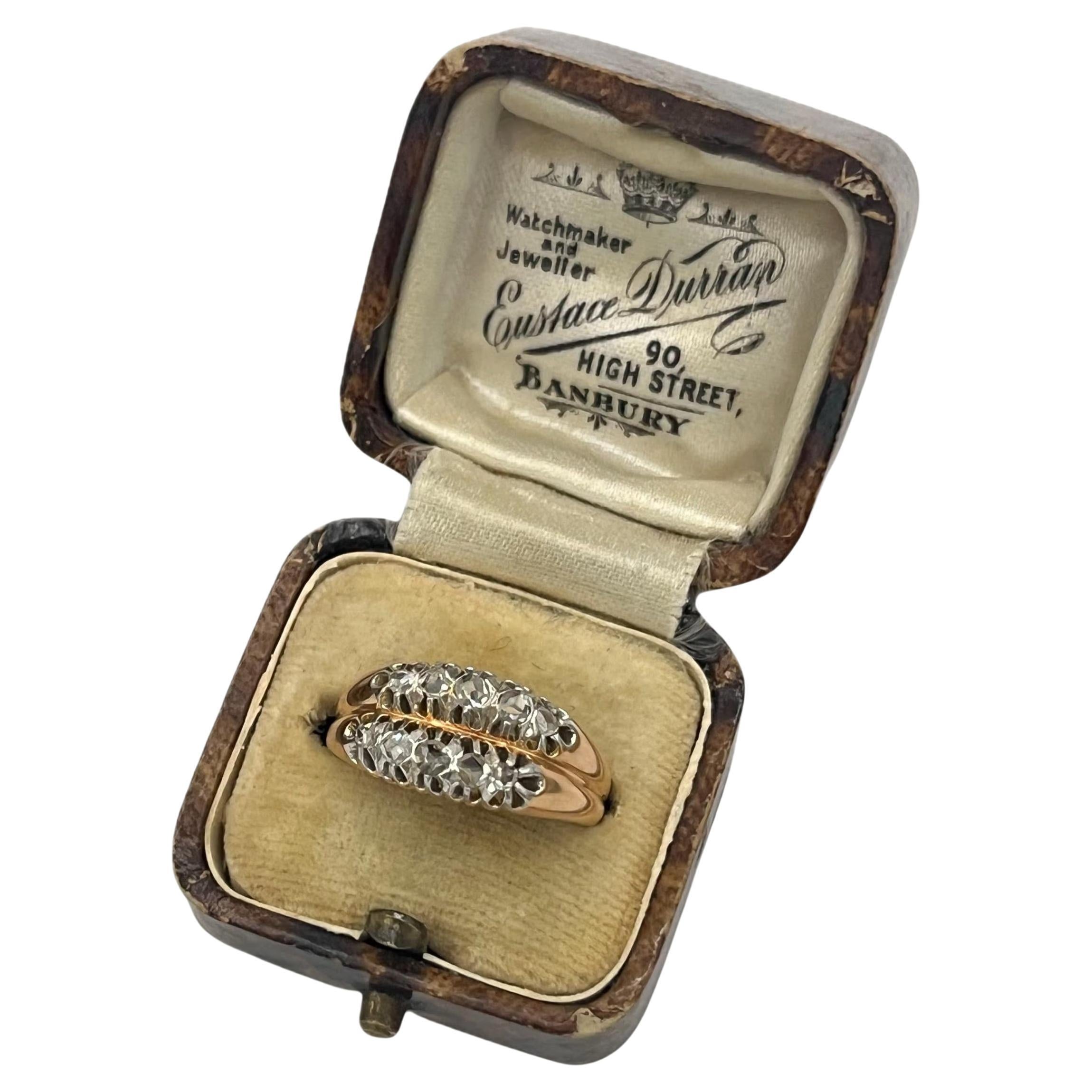 Antique 18ct Gold Victorian Double Row Old Cut Diamond Band Ring, Circa 1880 For Sale