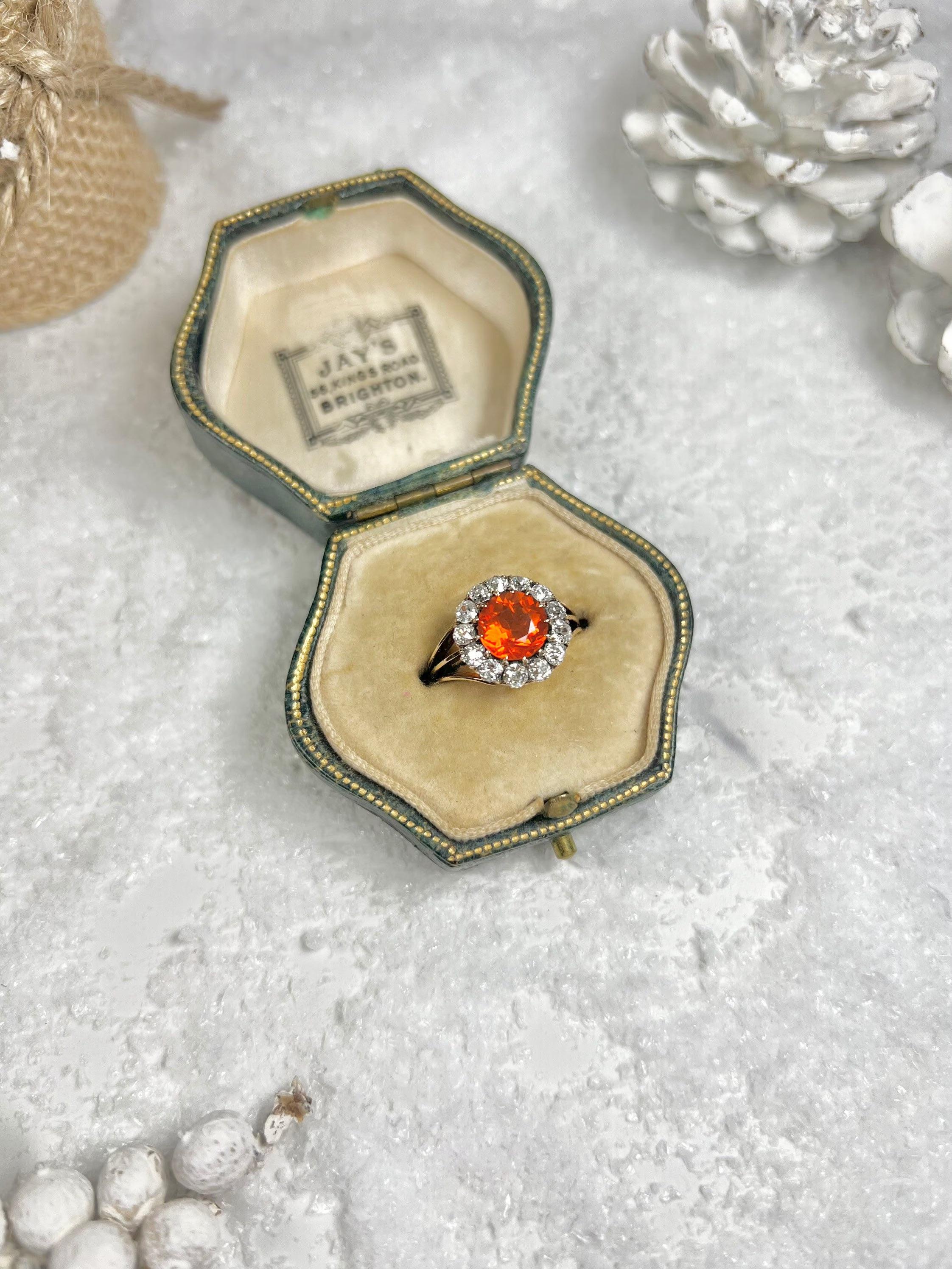 Antique 18ct Gold Victorian Fire Opal & Diamond Cluster Ring For Sale 4
