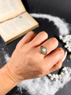 Antique 18ct Gold Victorian Opal & Diamond Cluster Ring