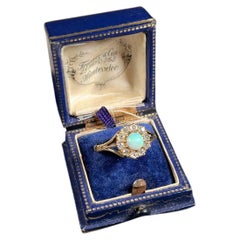 Antique 18ct Gold Victorian Opal & Diamond Cluster Ring