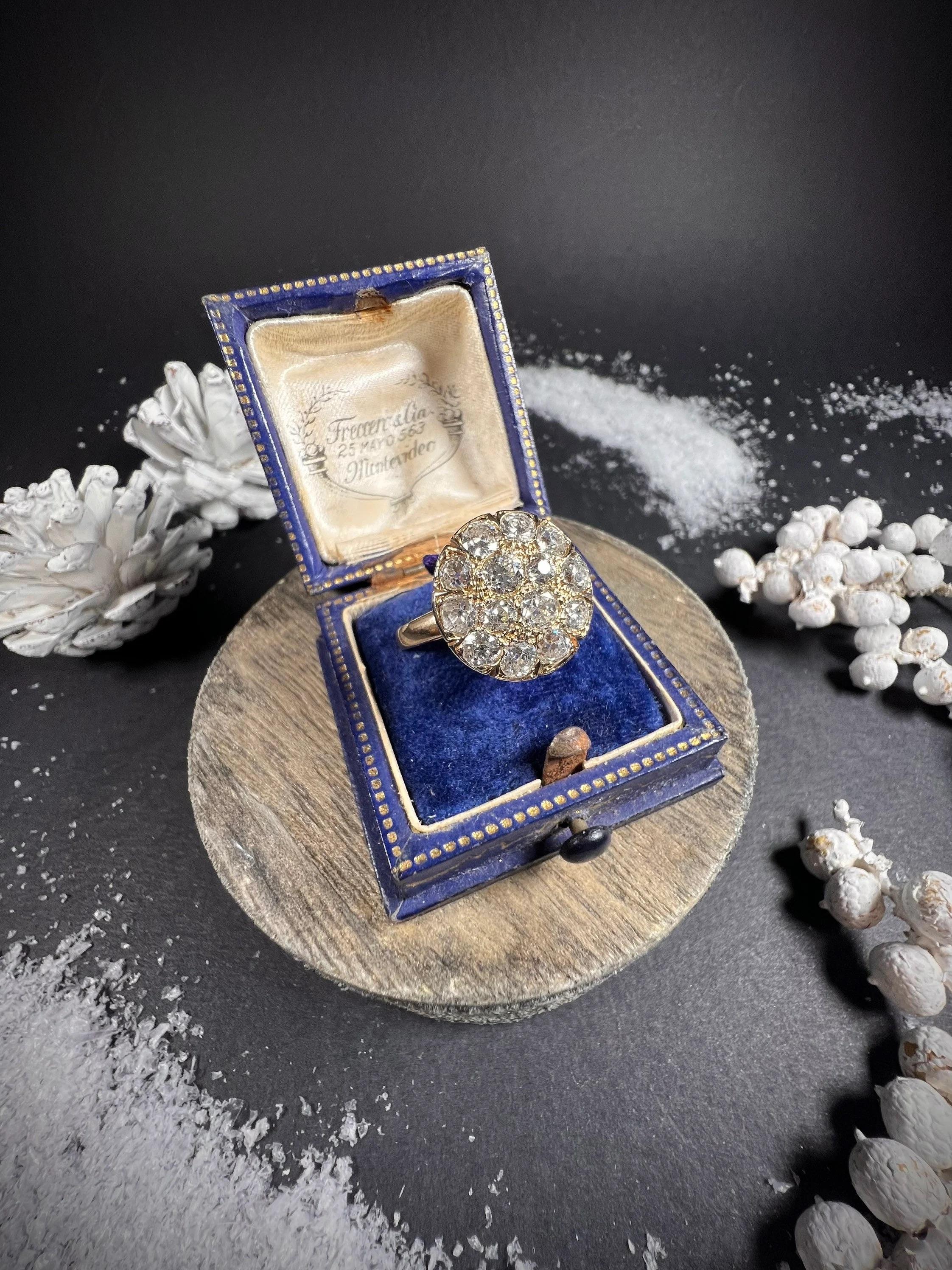 Antiker viktorianischer runder Diamant-Cluster-Ring aus 18 Karat Gold im Angebot 1