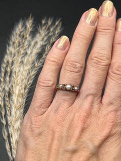 Antique 18ct Gold Victorian Ruby and Pearl Ring Hallmarked Birmingham Circa 1870