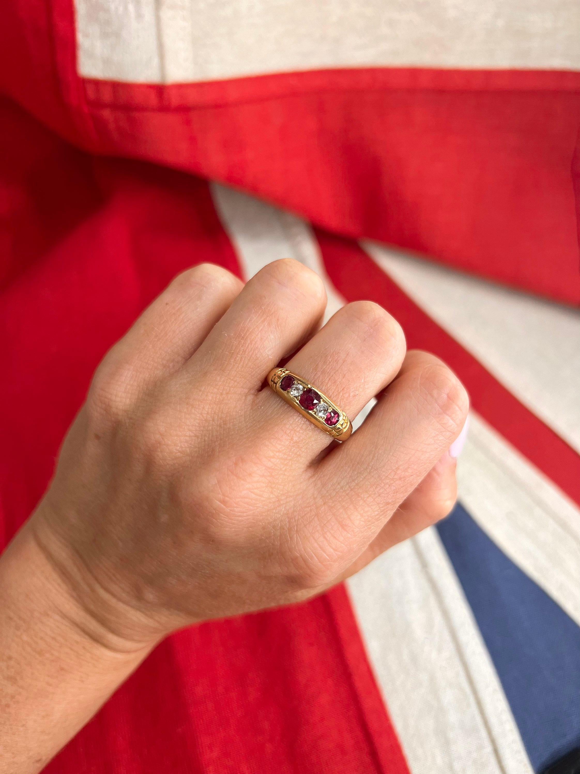 Old European Cut Antique 18ct Gold Victorian Ruby & Diamond Ring For Sale