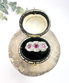 Antique 18ct Gold, Victorian Ruby & Diamond Trilogy Daisy Cluster Ring