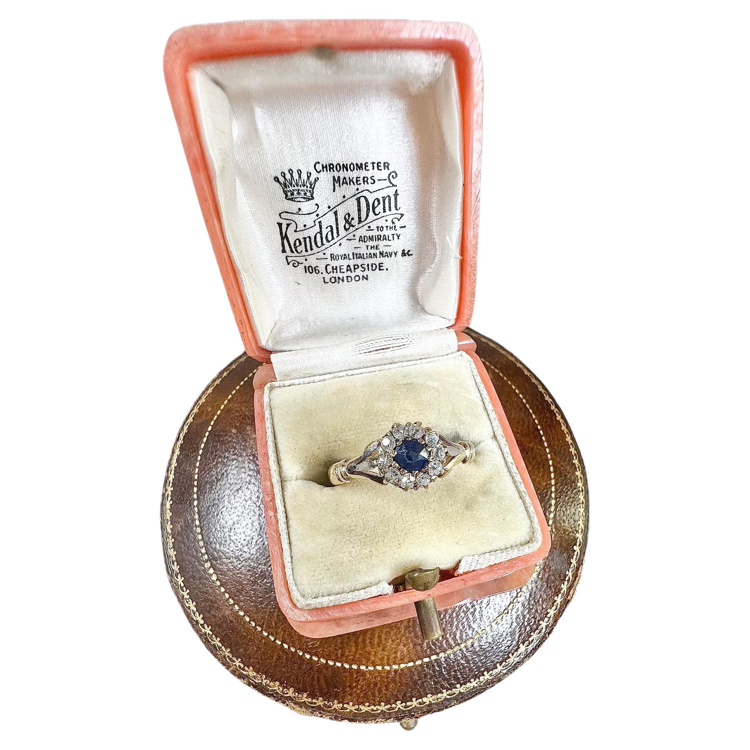 Antique 18ct Gold Victorian Sapphire & Diamond Cluster Ring For Sale