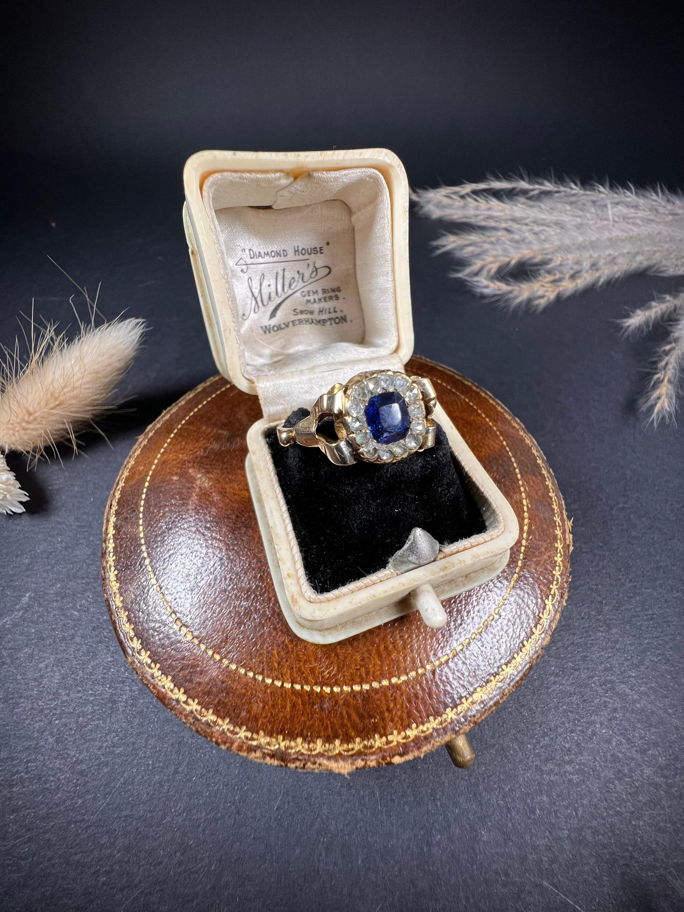 Antique 18ct Gold Victorian Sapphire Diamond Cluster Ring Lovely Split Shoulders For Sale 3