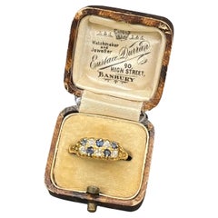 Antique 18ct Gold, Victorian Sapphire & Diamond Double Row Ring, Circa 1890