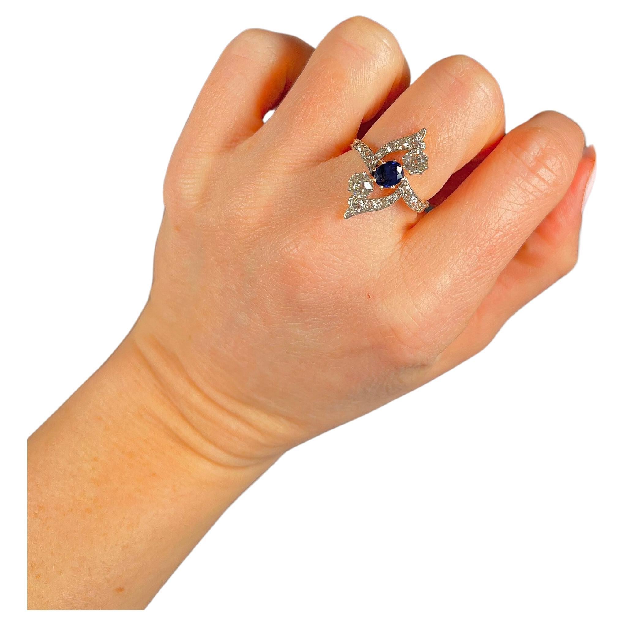 Antique 18ct Gold Victorian Sapphire & Diamond Marquise Upfinger Ring