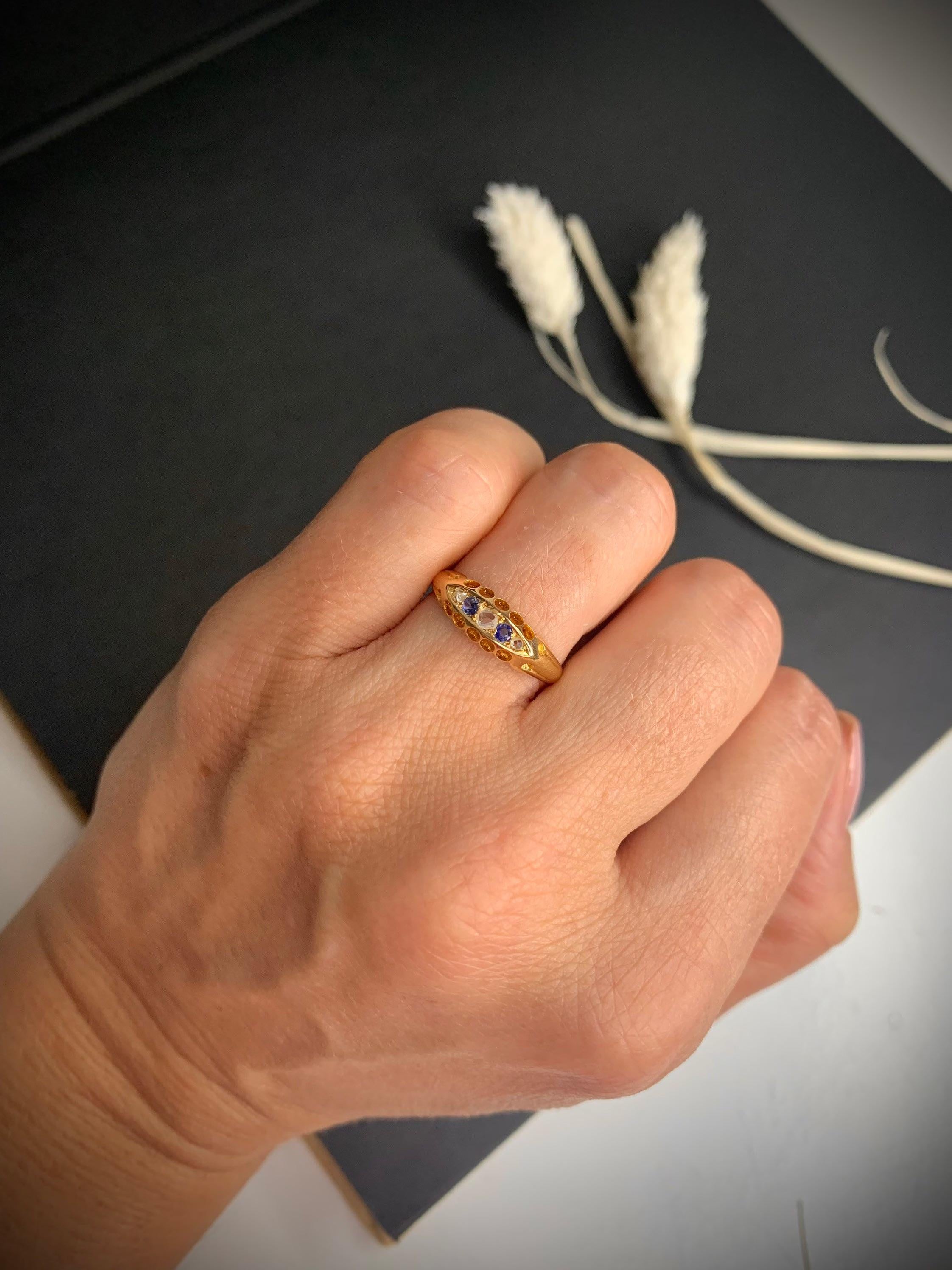 Sapphire & Diamond Gypsy Ring 

18ct Gold 

Set with Beautiful Sapphires & Diamonds 

Hallmarked Birmingham 1897

UK Size K

US Size 5 1/4

Can be resized using our resizing service,
please contact us for more information

All of our items are