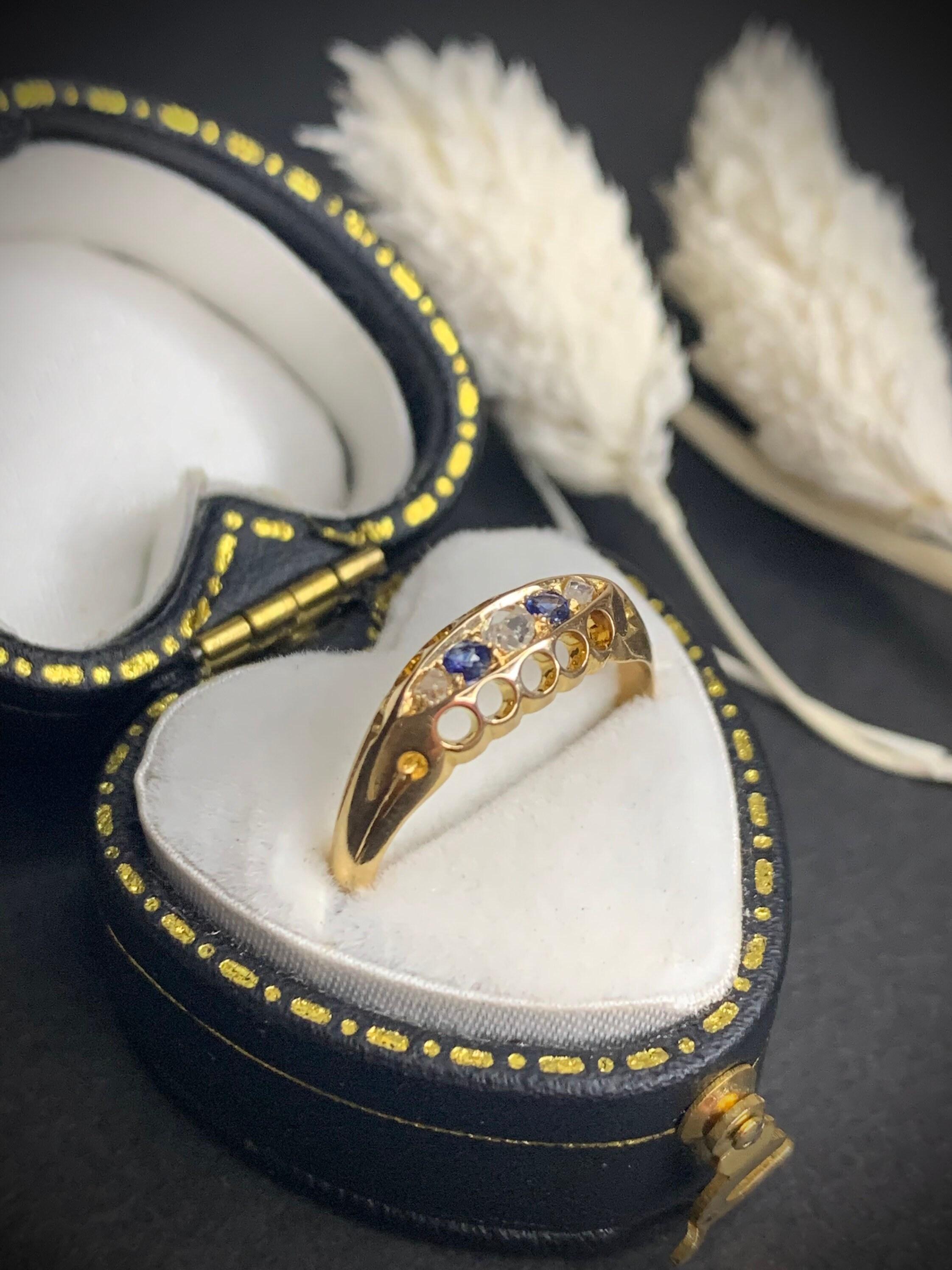 Antiker 18ct Gold Viktorianischer Saphir & Diamant Ring (Gemischter Schliff) im Angebot