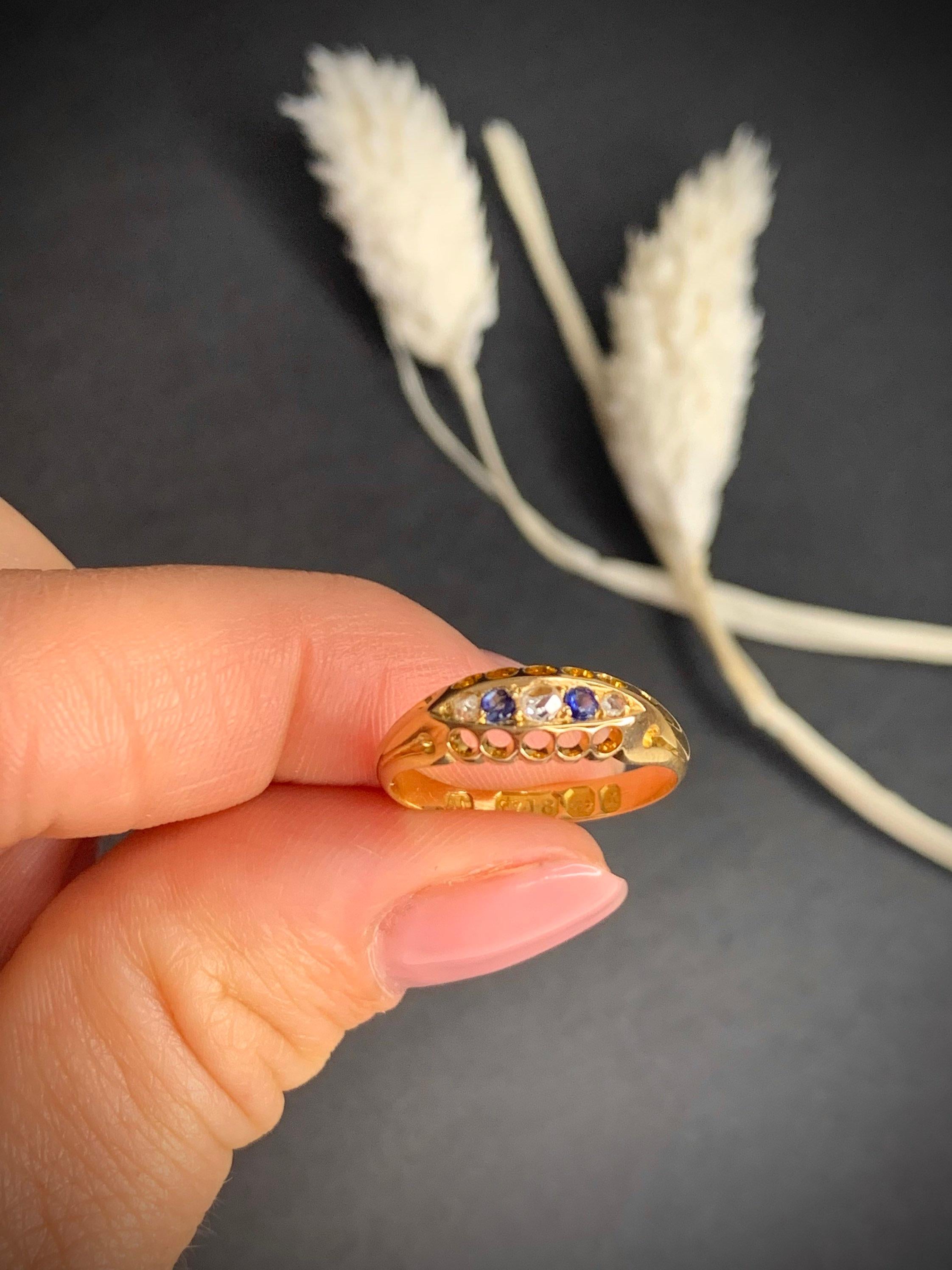 Antiker 18ct Gold Viktorianischer Saphir & Diamant Ring für Damen oder Herren im Angebot