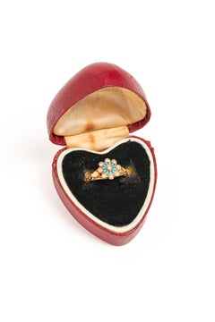 Antique 18ct Gold Victorian Turquoise Seed Pearl Cluster Ring