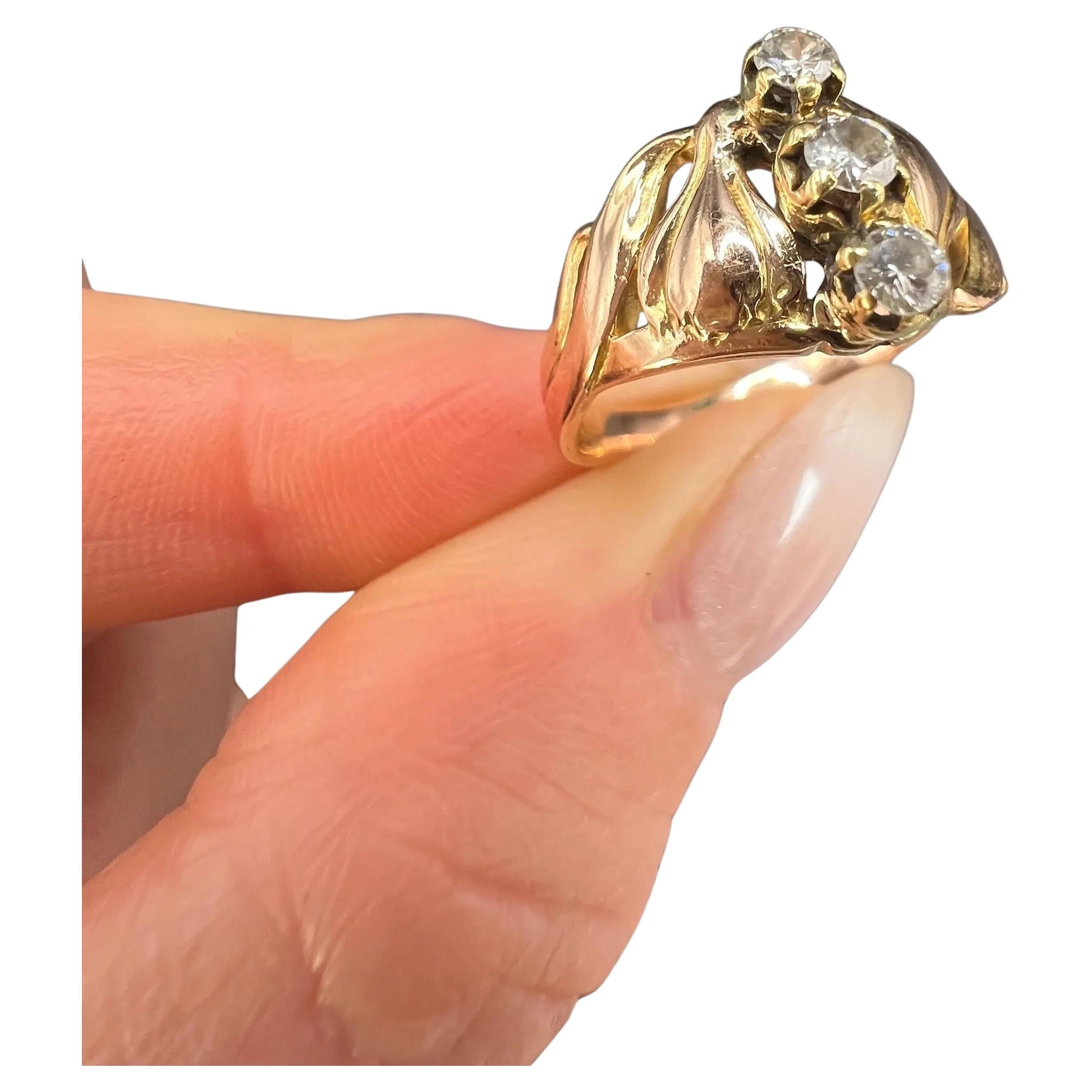Antique 18ct Rose Gold, Art Nouveau Three Stone Diamond Ring