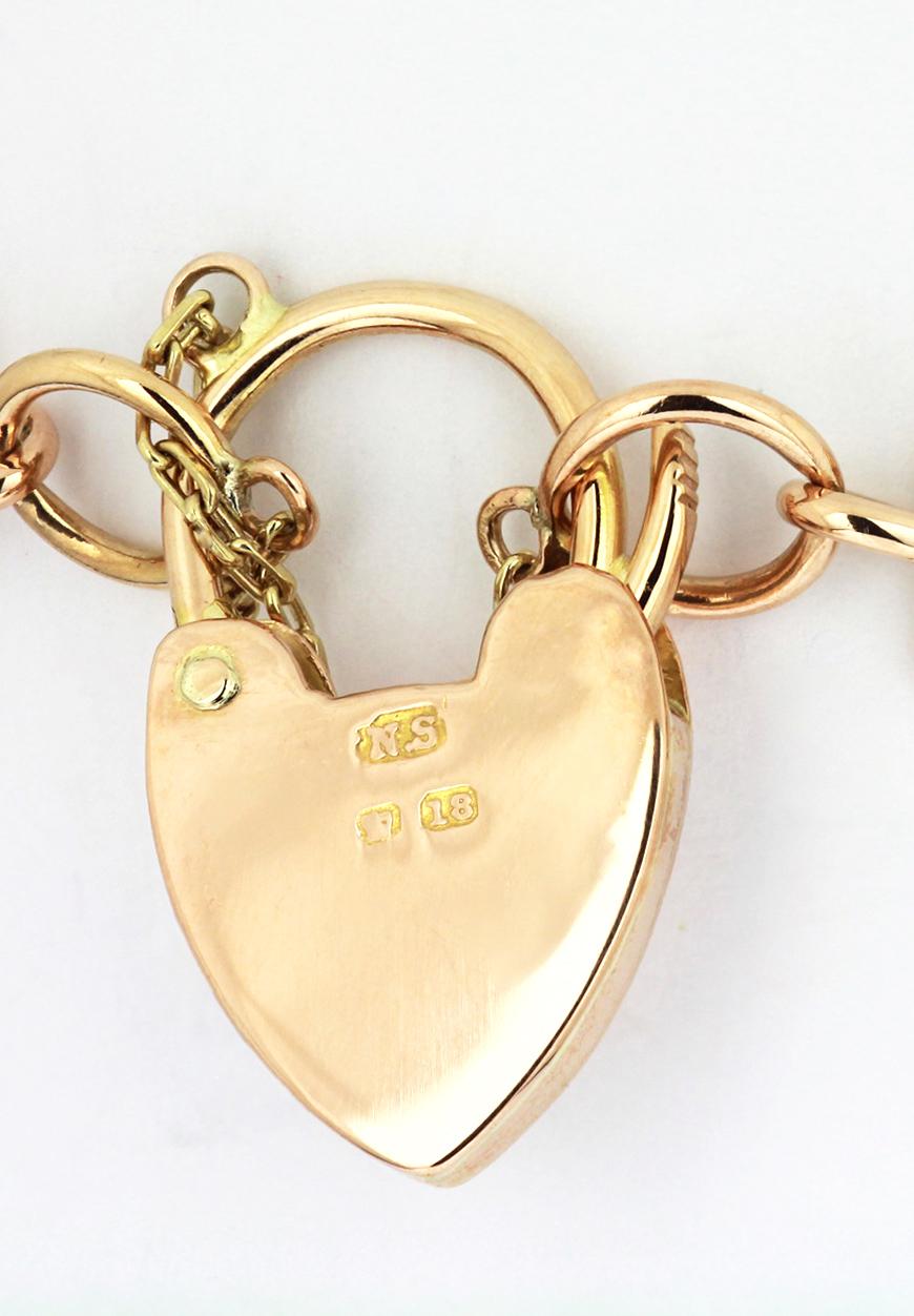 Bracciale doppio con lucchetto a cuore in oro rosa 18ct, British 1917 In condizioni buone in vendita a London, GB