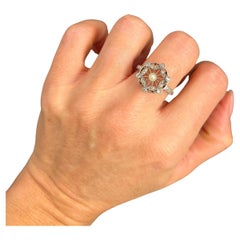 Antiker 18 Karat Roségold & Platin Edwardian Diamant und Perle Fancy Cluster-Ring