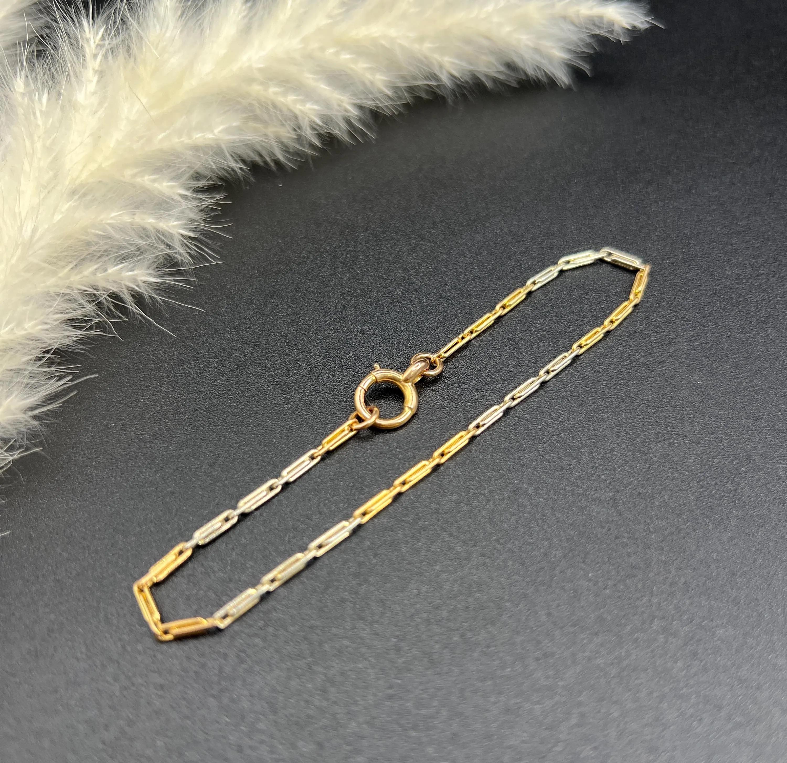 Antique 18ct Two Colour Gold, Edwardian Paperclip Link Bracelet with Bolt Ring Unisexe en vente