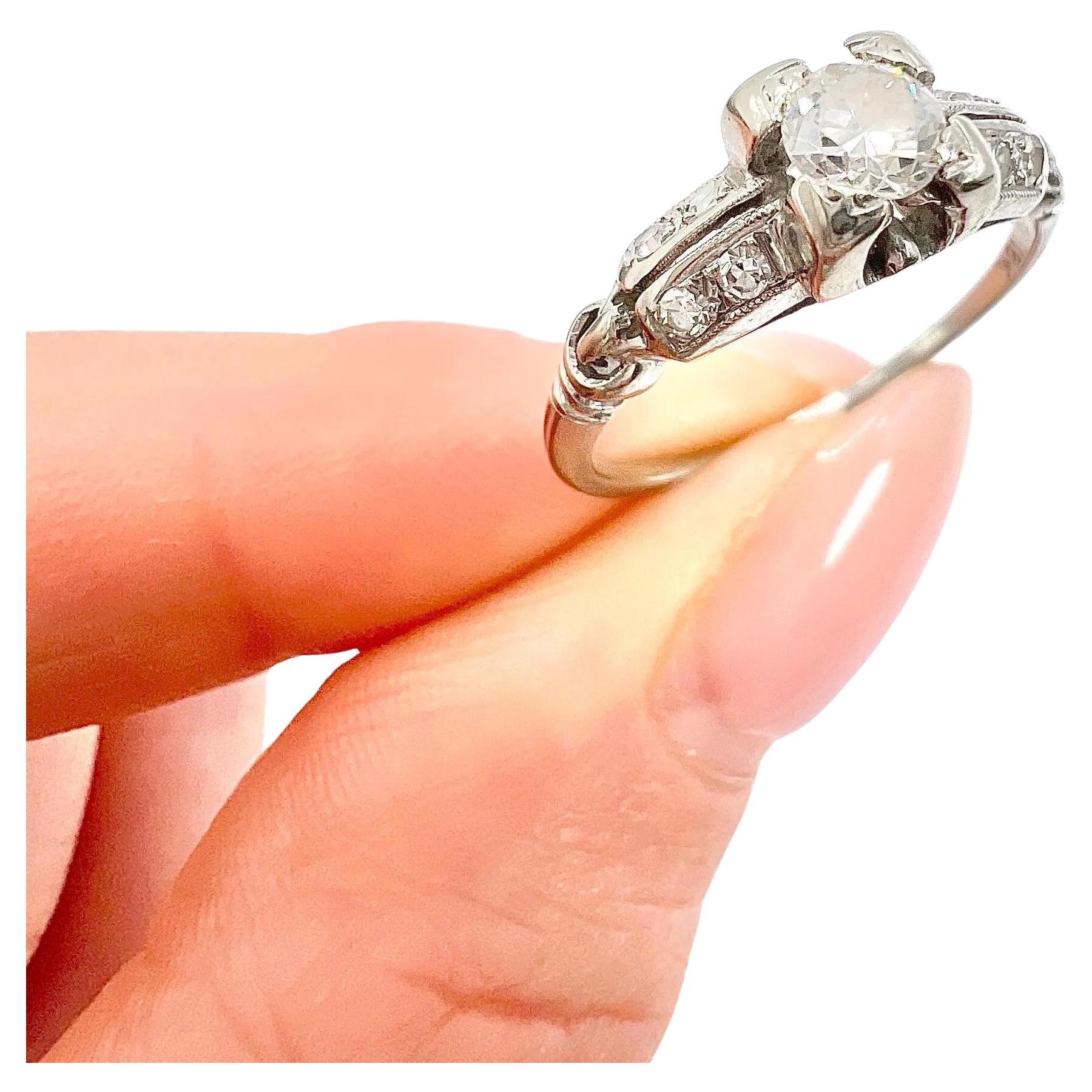 Antique 18ct White Gold, 0.20ct Diamond Ring with Diamond Shoulders
