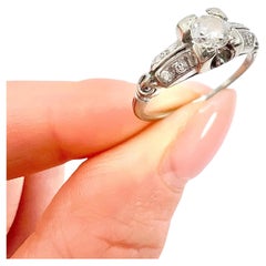 Antique 18ct White Gold, 0.20ct Diamond Ring with Diamond Shoulders