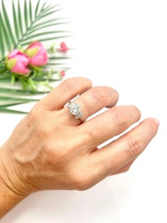 Antiguo anillo de compromiso de oro blanco de 18 ct, años 20, diamante de 1,20 quilates y Single Stone