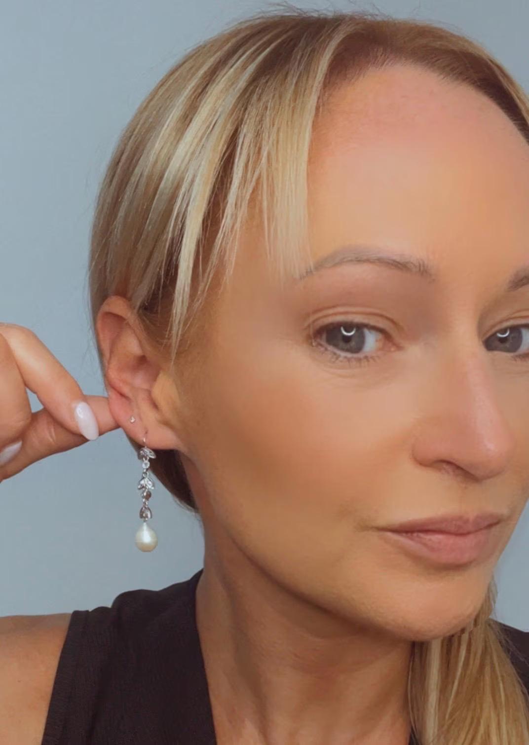 Pendientes Antiguos de Oro Blanco de 18 ct, Diamantes y Perlas de los años 20 Corte mixto en venta