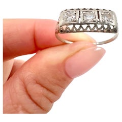 Antique 18ct White Gold, 1920’s Rectangular Diamond Three Stone Trilogy Ring