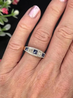 Antique 18ct White Gold and Platinum, Sapphire & Diamond Five Stone Band Ring