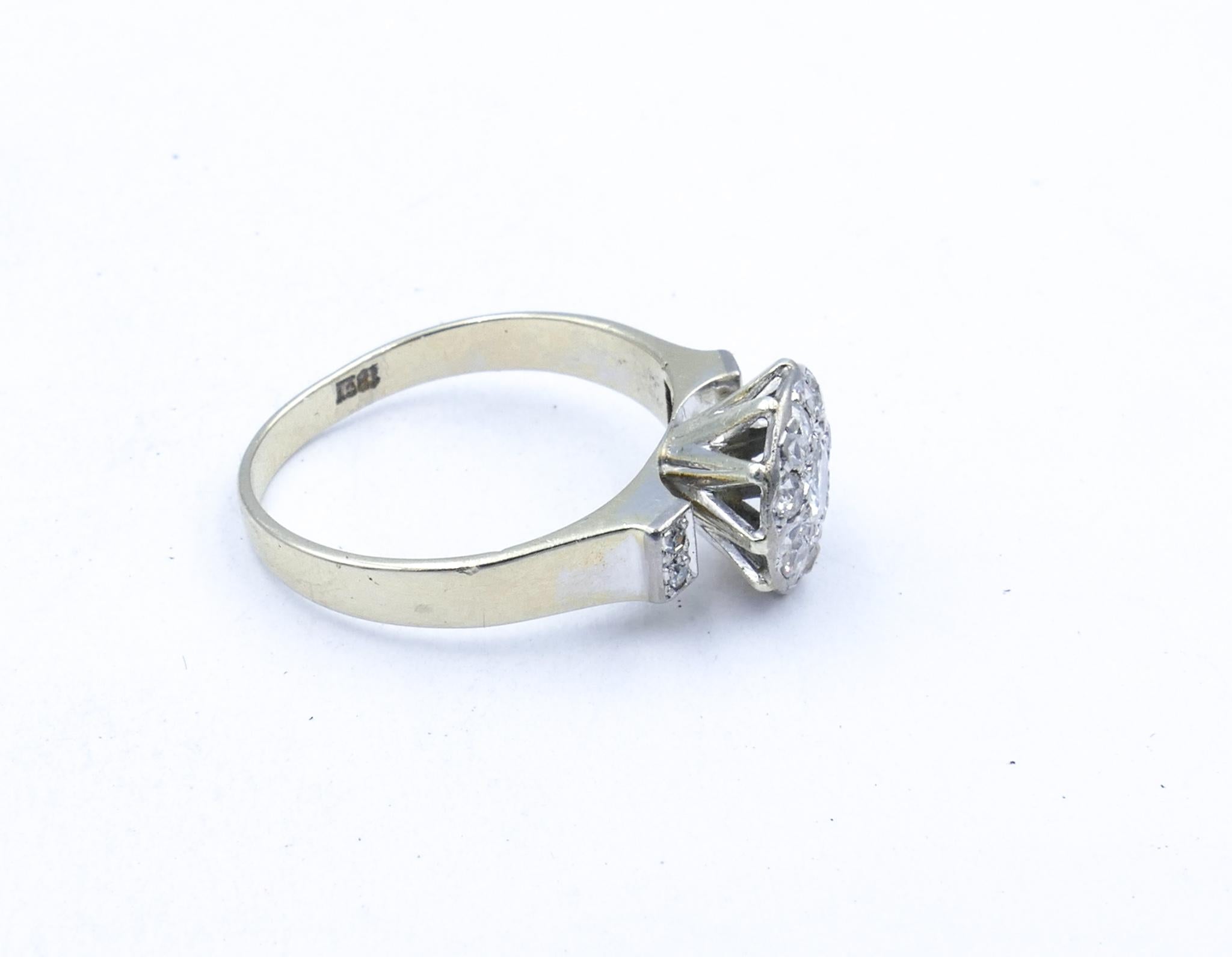 Edwardian Antique 18ct White Gold Diamond Posy Ring For Sale
