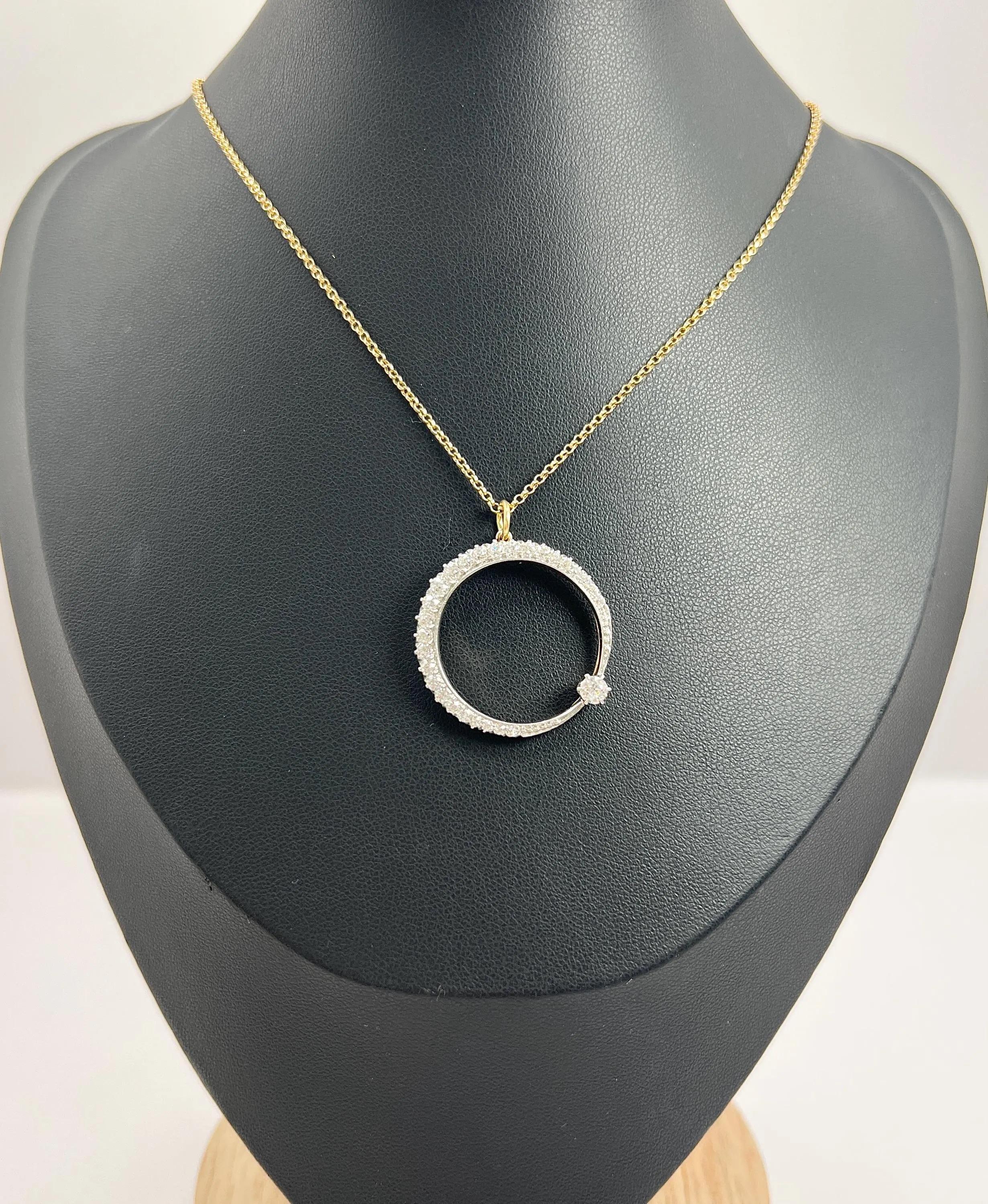 Old European Cut Antique 18ct White Gold, Edwardian 1.50 Carat Diamond Crescent Moon Pendant For Sale