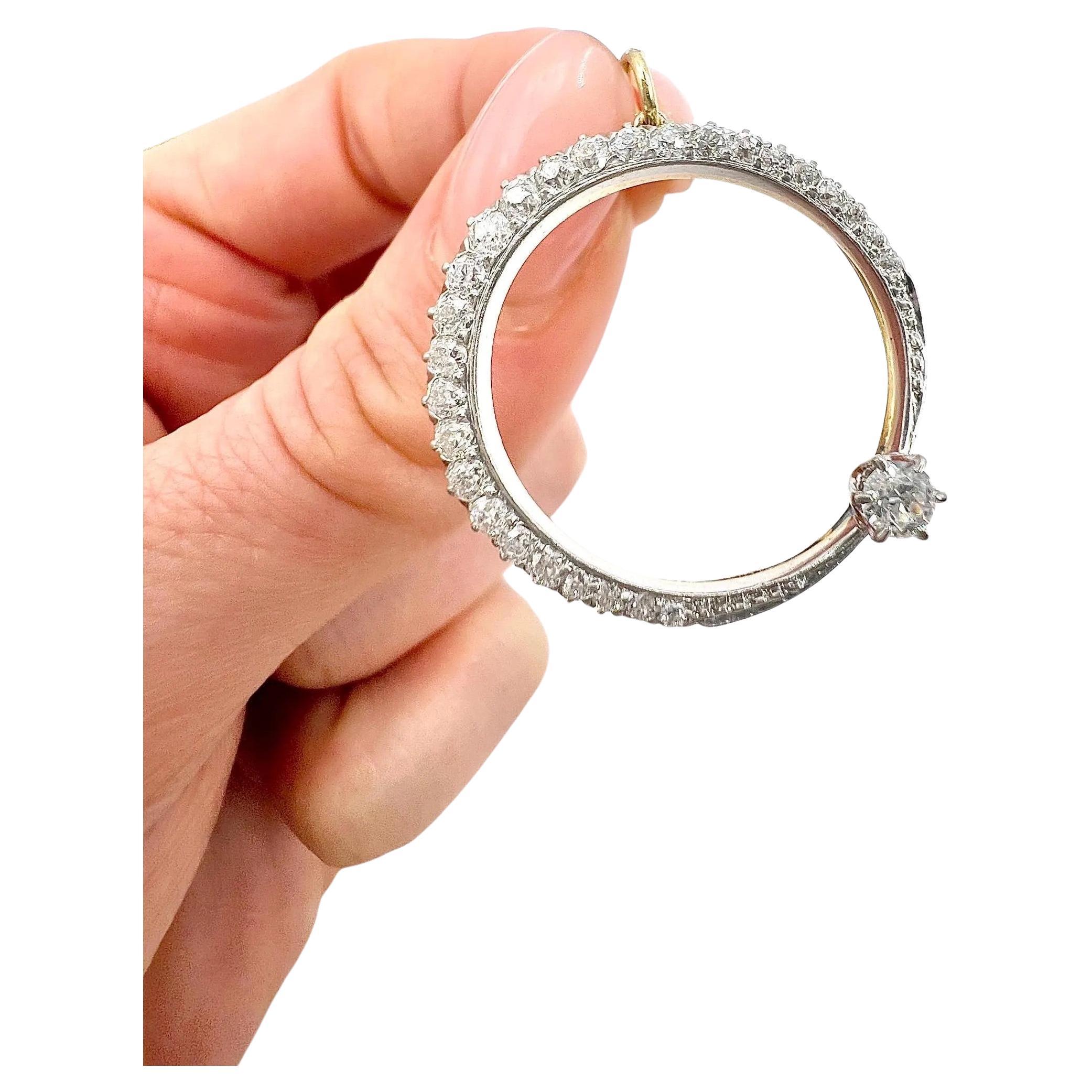 Antique 18ct White Gold, Edwardian 1.50 Carat Diamond Crescent Moon Pendant For Sale