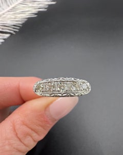 Antique 18ct White Gold, Edwardian 5 Stone Diamond Across Finger Ring