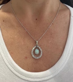 Antique 18ct White Gold Edwardian Opal & Diamond Pendant