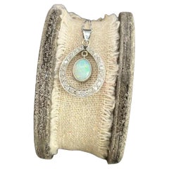 Antique 18ct White Gold Edwardian Opal & Diamond Pendant