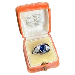 Antique 18ct White Gold French Stamped, 1920s Sapphire and Diamond Bombe Ring