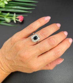 Antique 18ct White Gold & Platinum, Art Deco Sapphire and Diamond Cluster Ring