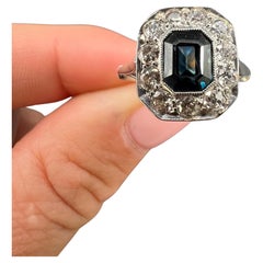 Antique 18ct White Gold & Platinum, Art Deco Sapphire and Diamond Cluster Ring