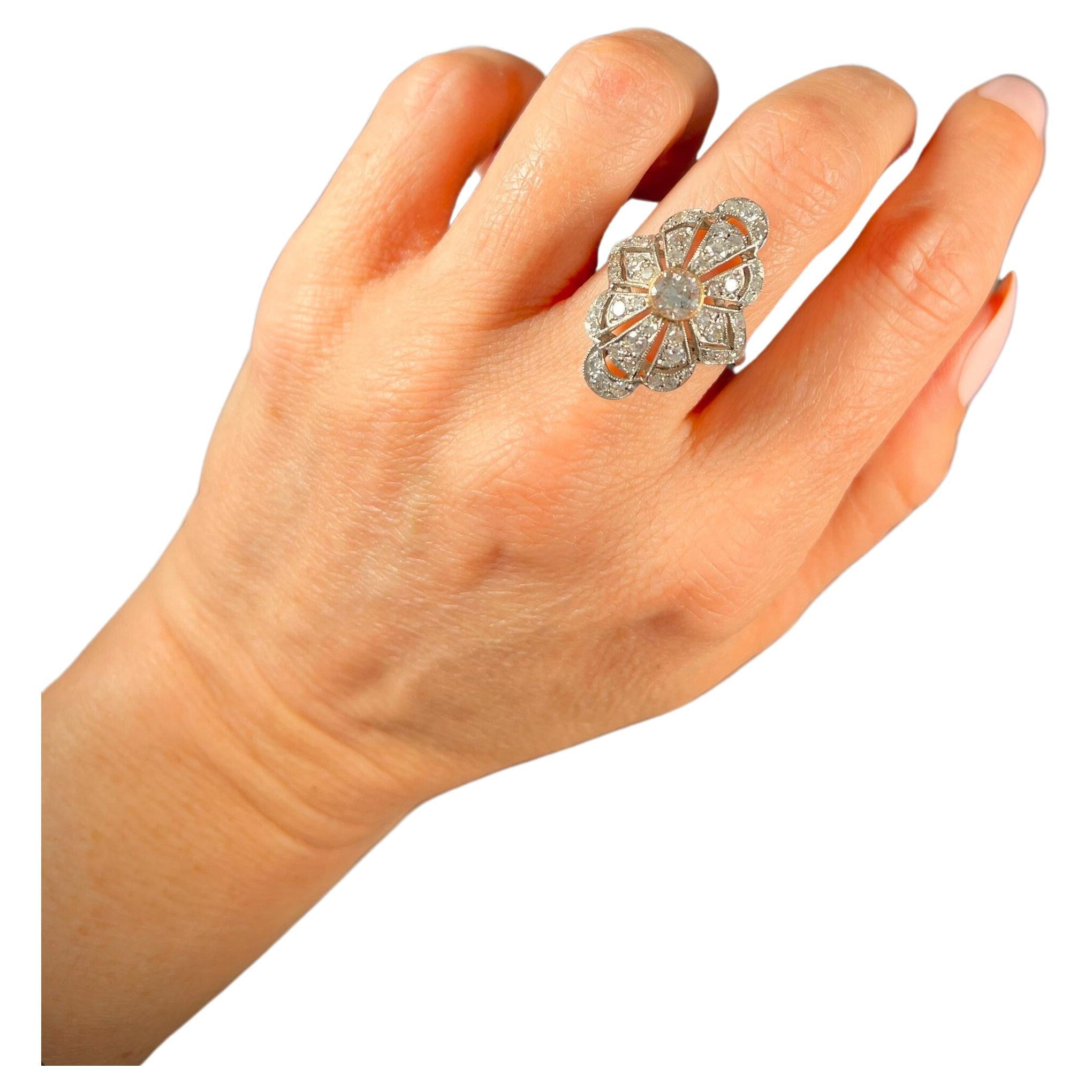 Antique 18ct White Gold & Platinum Art Deco Upfinger Diamond Ring