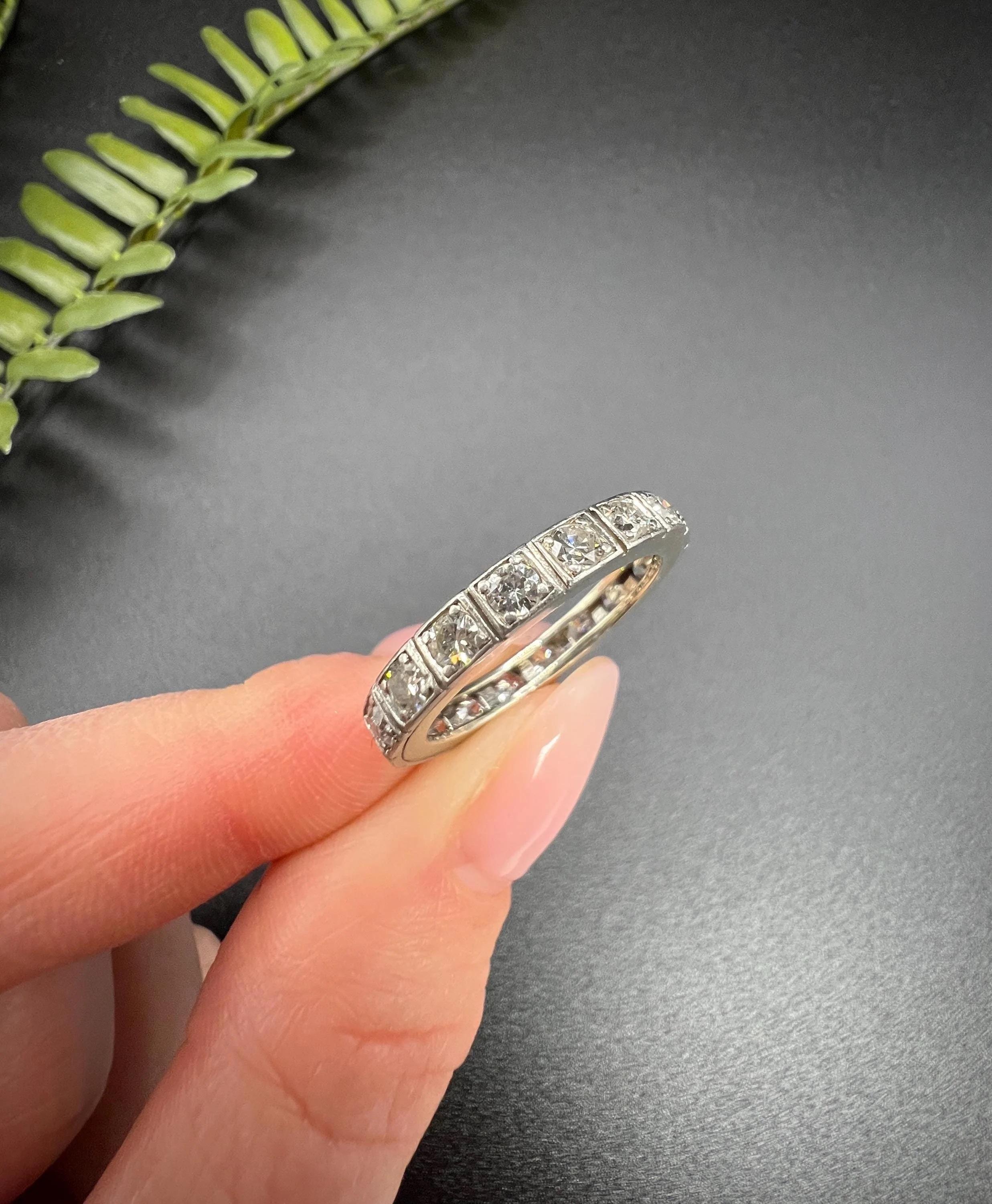 Antique 18ct White Gold & Platinum French 1920s Diamond Eternity Ring 6