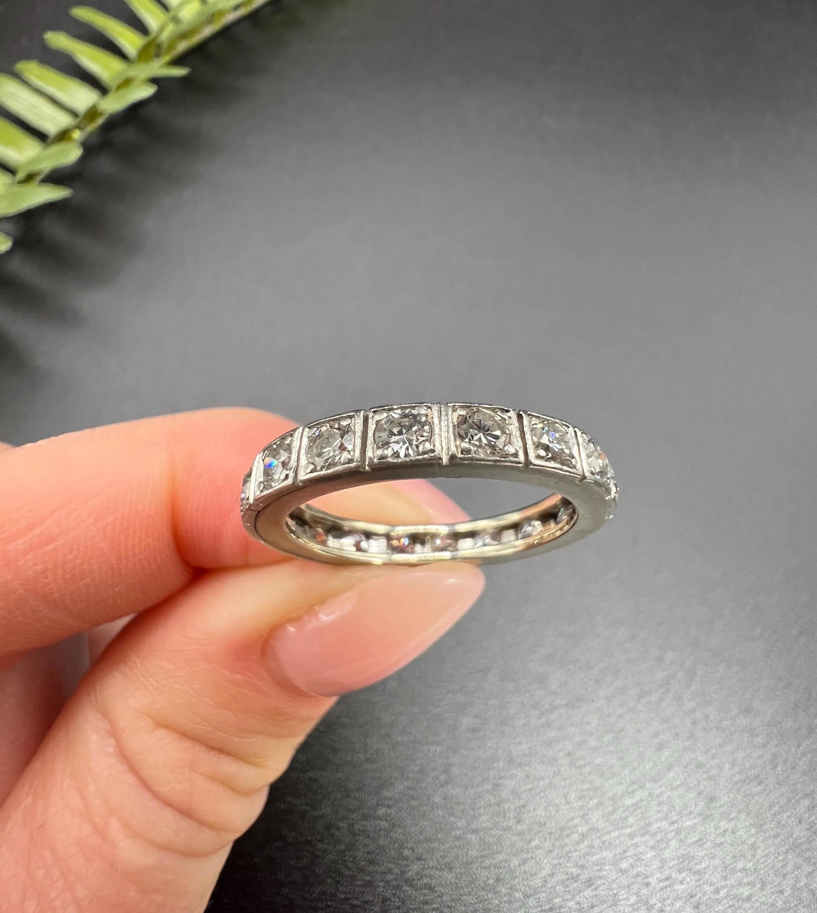 Women's or Men's Antique 18ct White Gold & Platinum French 1920s Diamond Eternity Ring
