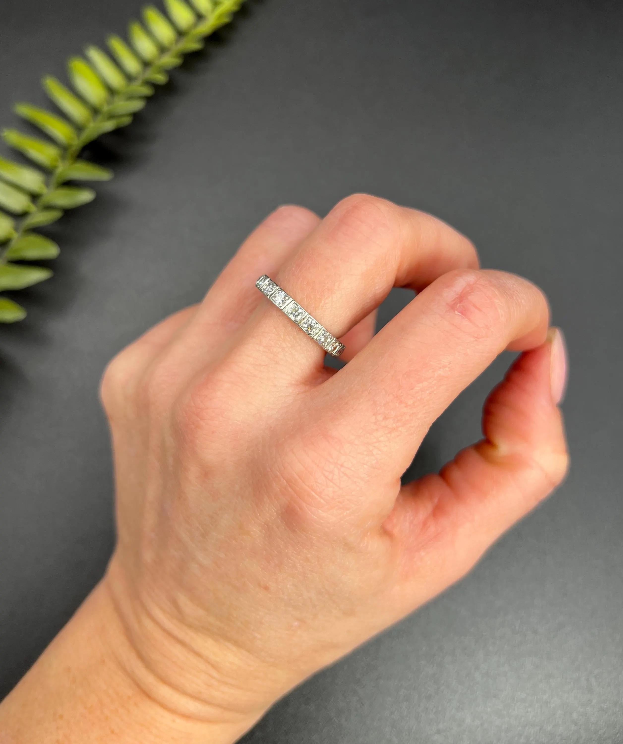 Antique 18ct White Gold & Platinum French 1920s Diamond Eternity Ring 1