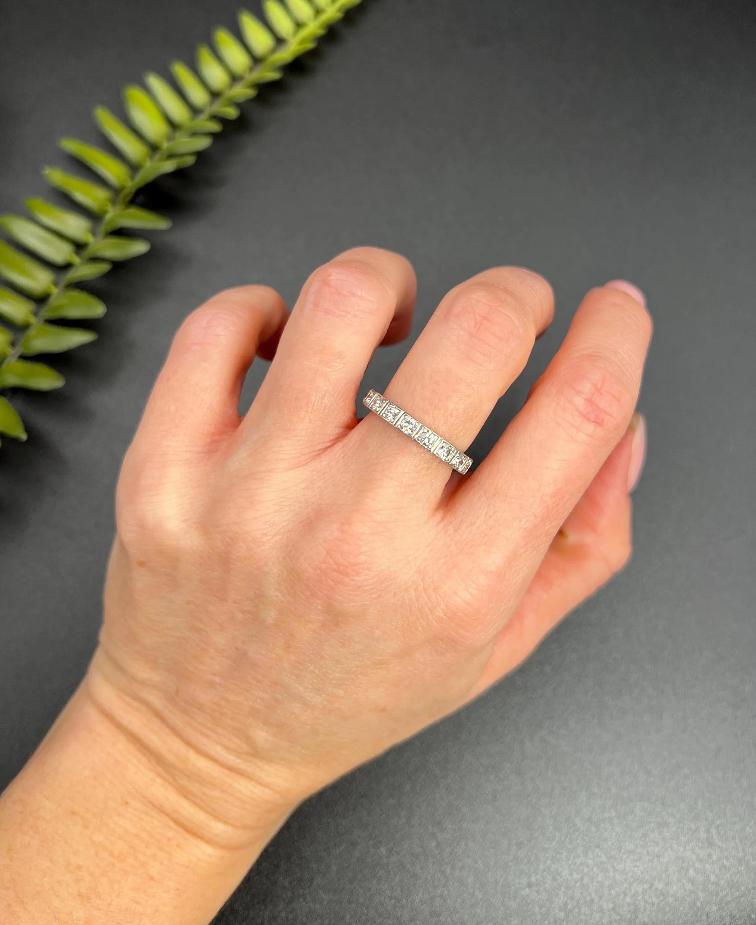 Antique 18ct White Gold & Platinum French 1920s Diamond Eternity Ring 2