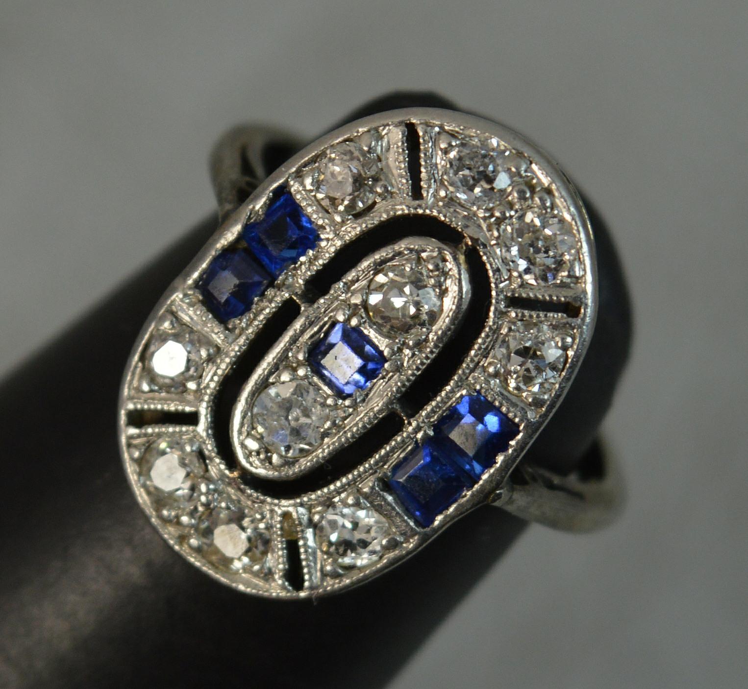 Antique 18 Carat White Gold Sapphire and Diamond Panel Cluster Ring 6