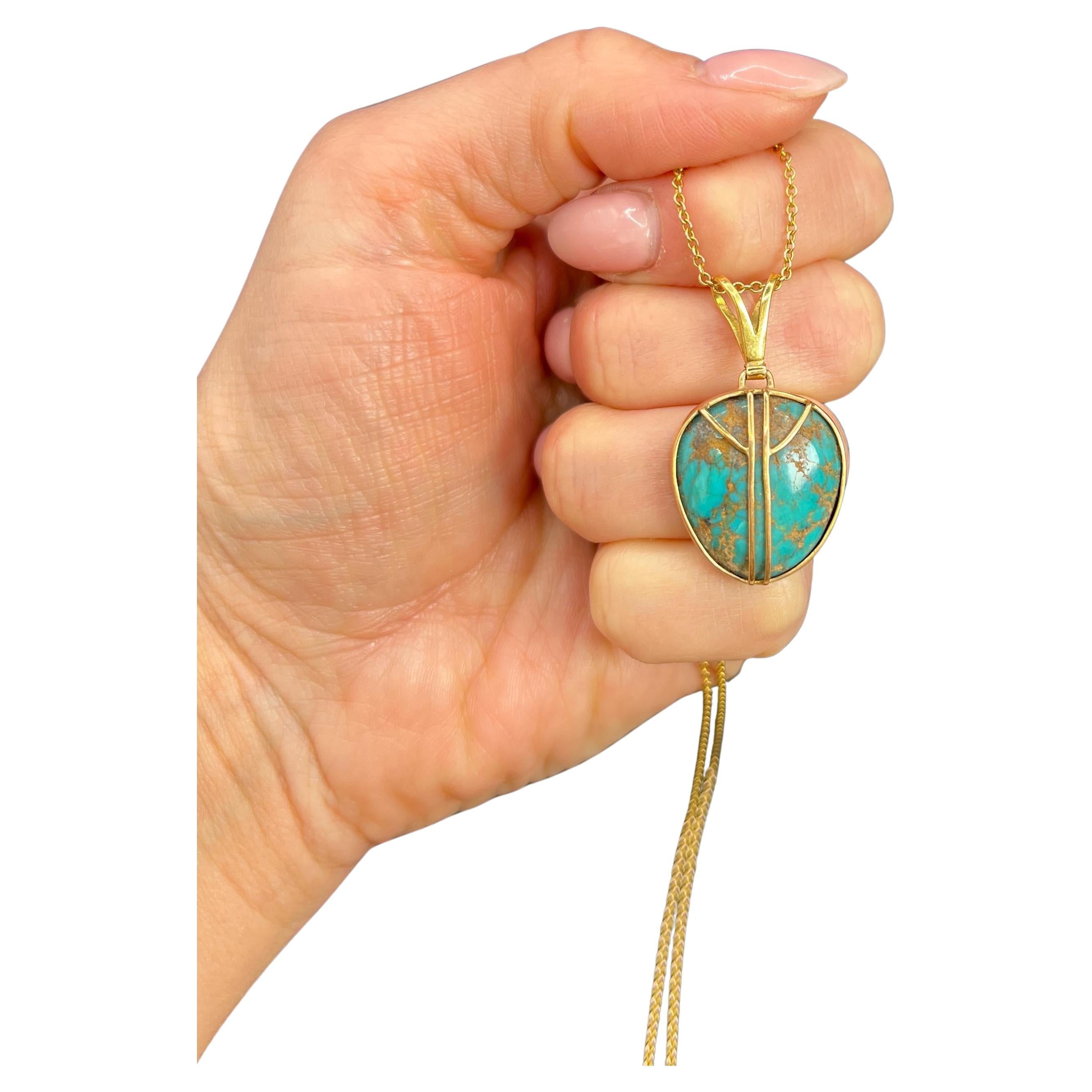 Antique 18ct Yellow & 9ct Rose Gold Victorian Arts & Crafts Turquoise Pendant